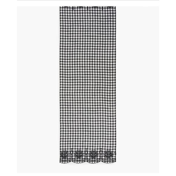 Talbots Gingham Check Rectangular Scarf Embroidered Scalloped Edge 68 x 24 - Picture 7 of 7